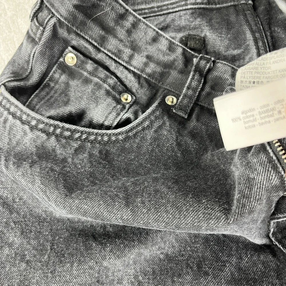 Zara Baggy Wide Leg Jeans Men 34/32x30.5 Black Distressed Raw Hem Straight Leg